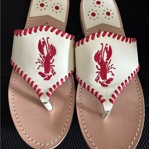 Lobster Embroidered Women's Sandals - Red and Cream